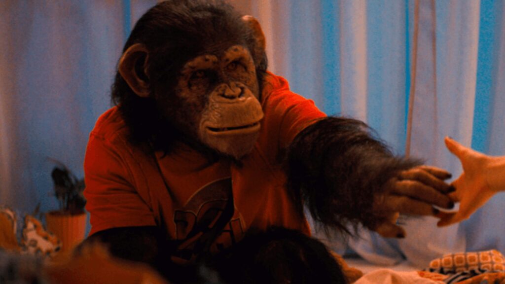 The effects of the chimpanzee rely heavily on a practical suit with actor Miguel Torres Umba inside the costume. - The Latino Slant