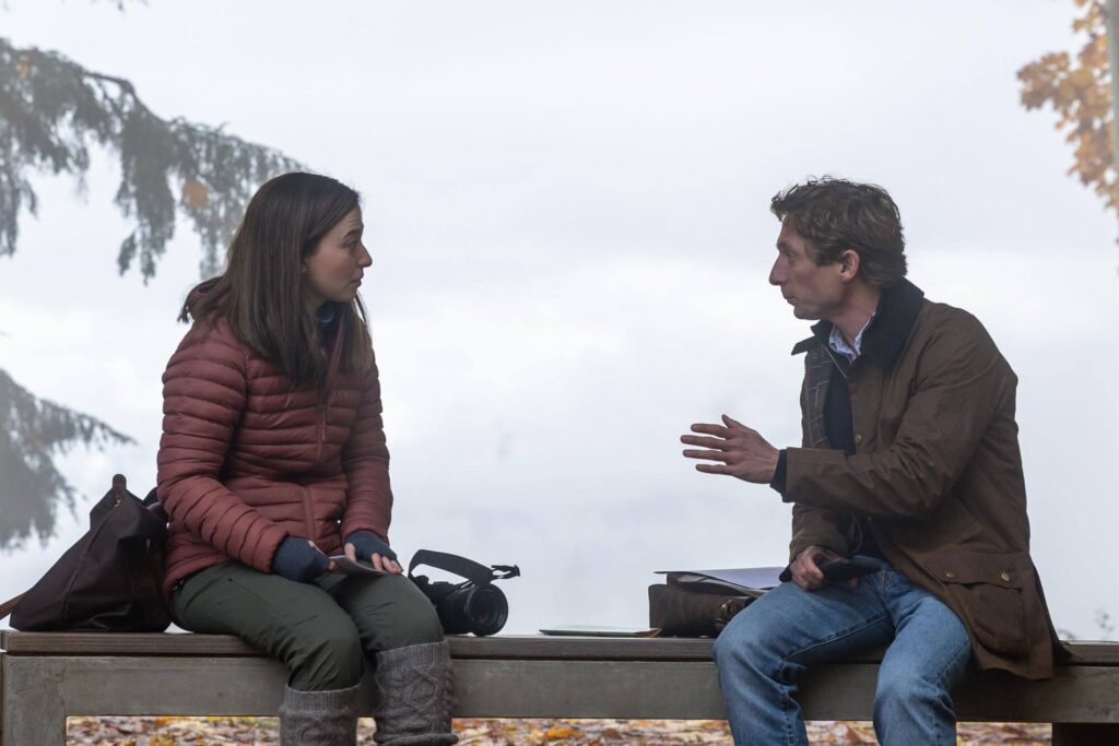 Frances and Jeff meet on a park bench in "The Social Reckoning." - The Latino Slant